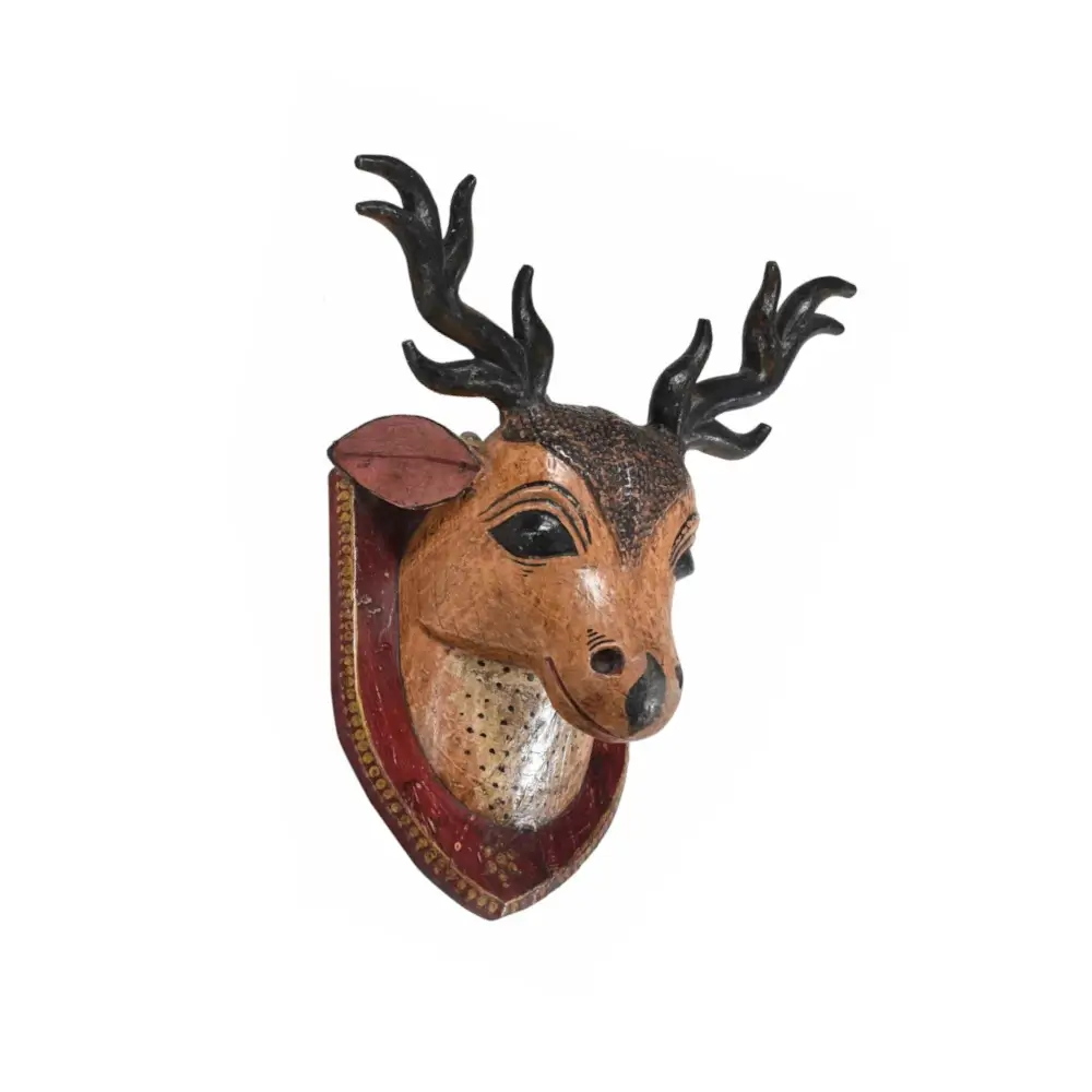 Artisan Teak Wood Painted Deer Head