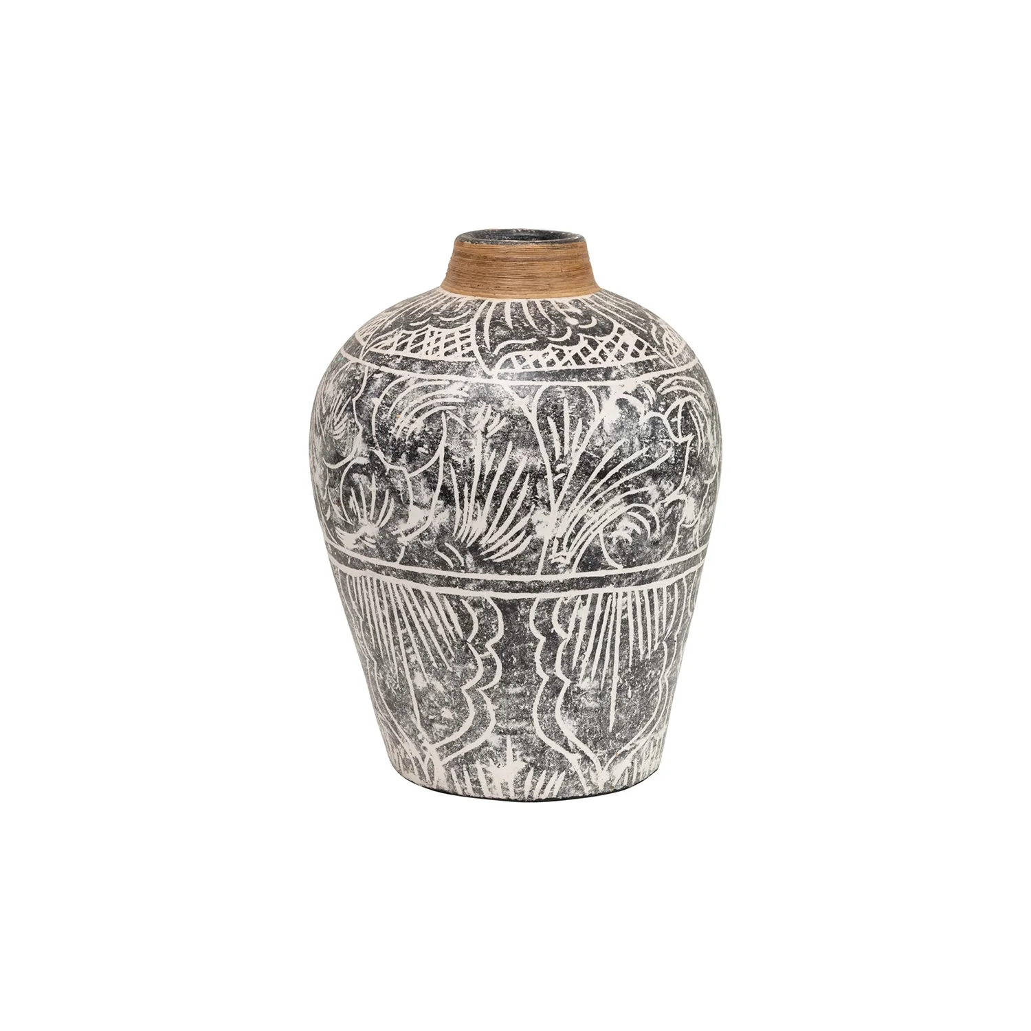 Hand-painted Vase with Banana Leaf Rim