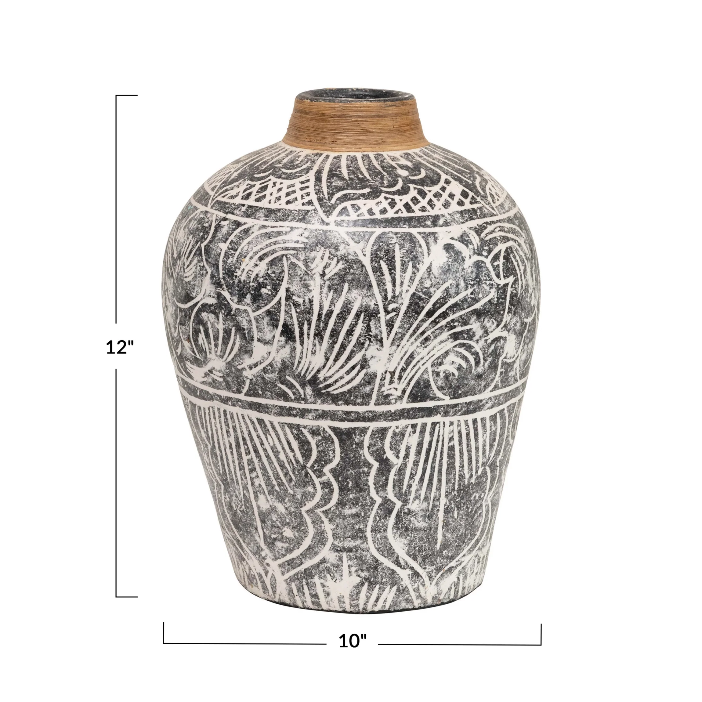 Hand-painted Vase with Banana Leaf Rim - Image 3