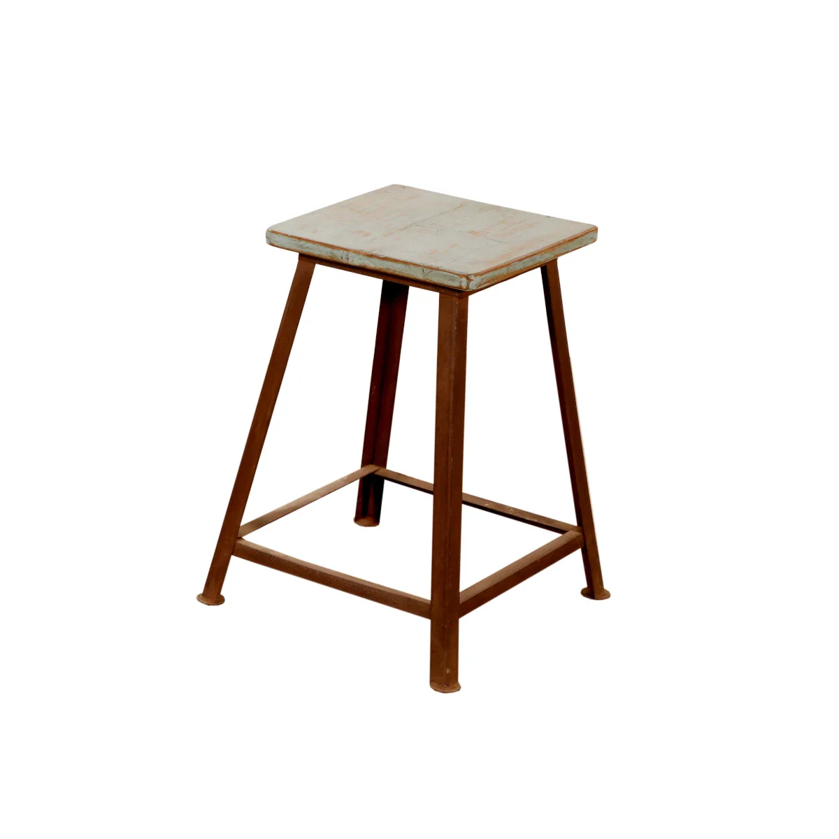 Handcrafted Teak and Iron Stool - Image 2