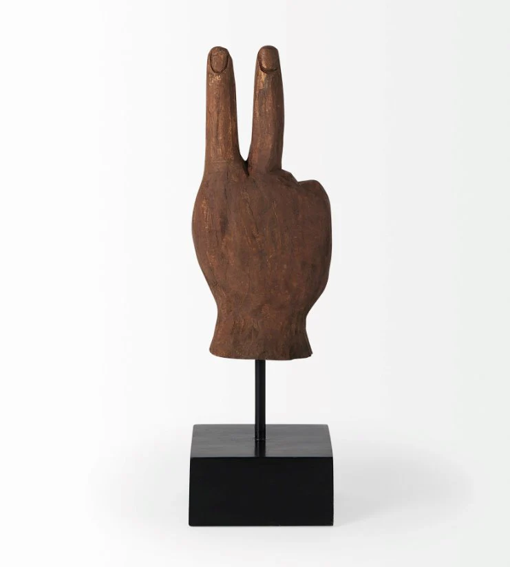 Natural Wooden Carved Peace Sign Hand - Image 4