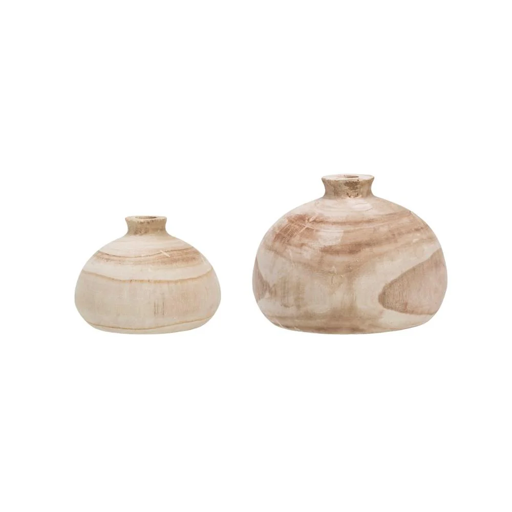 Round Paulownia Wood Vase - Image 3