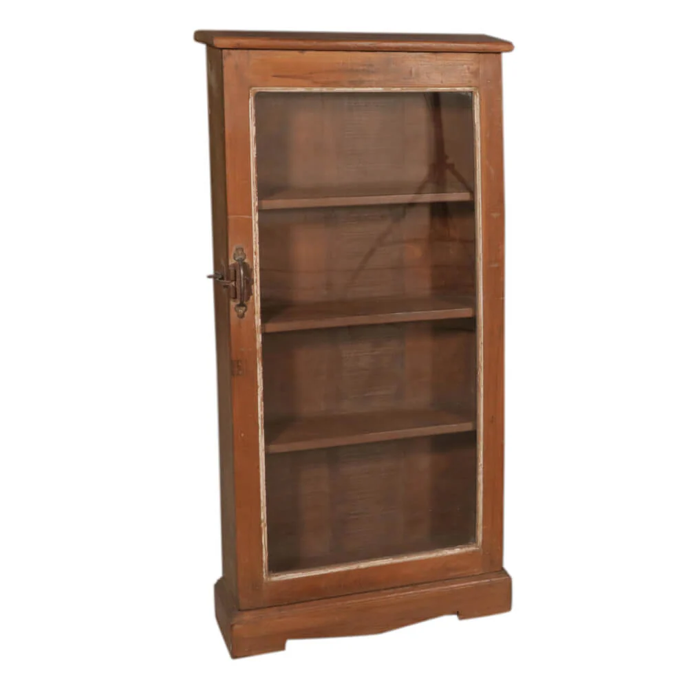Slim Teak Wood Cabinet with Glass - Image 5