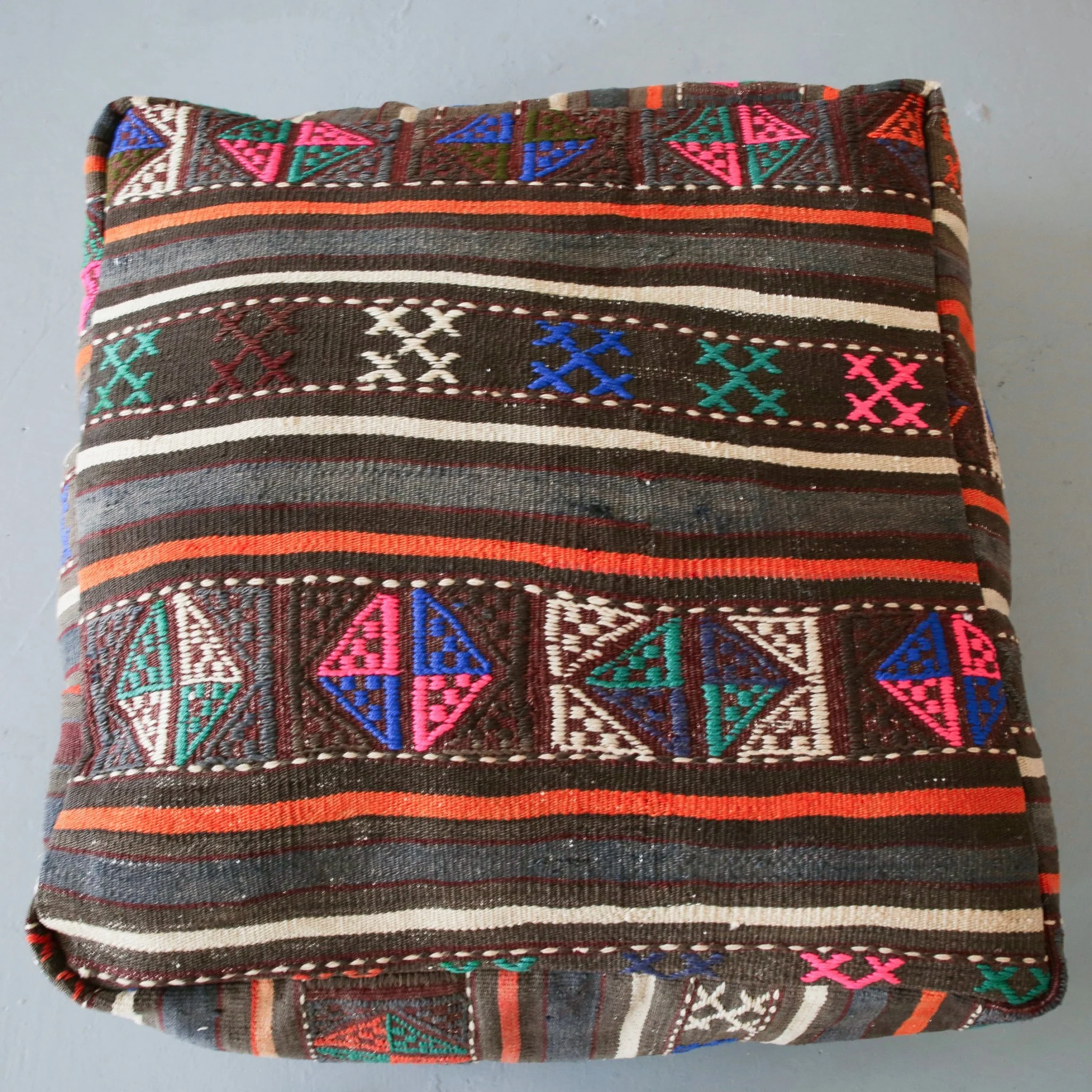 Square Turkish Kilim Fabric Pouf - Image 2