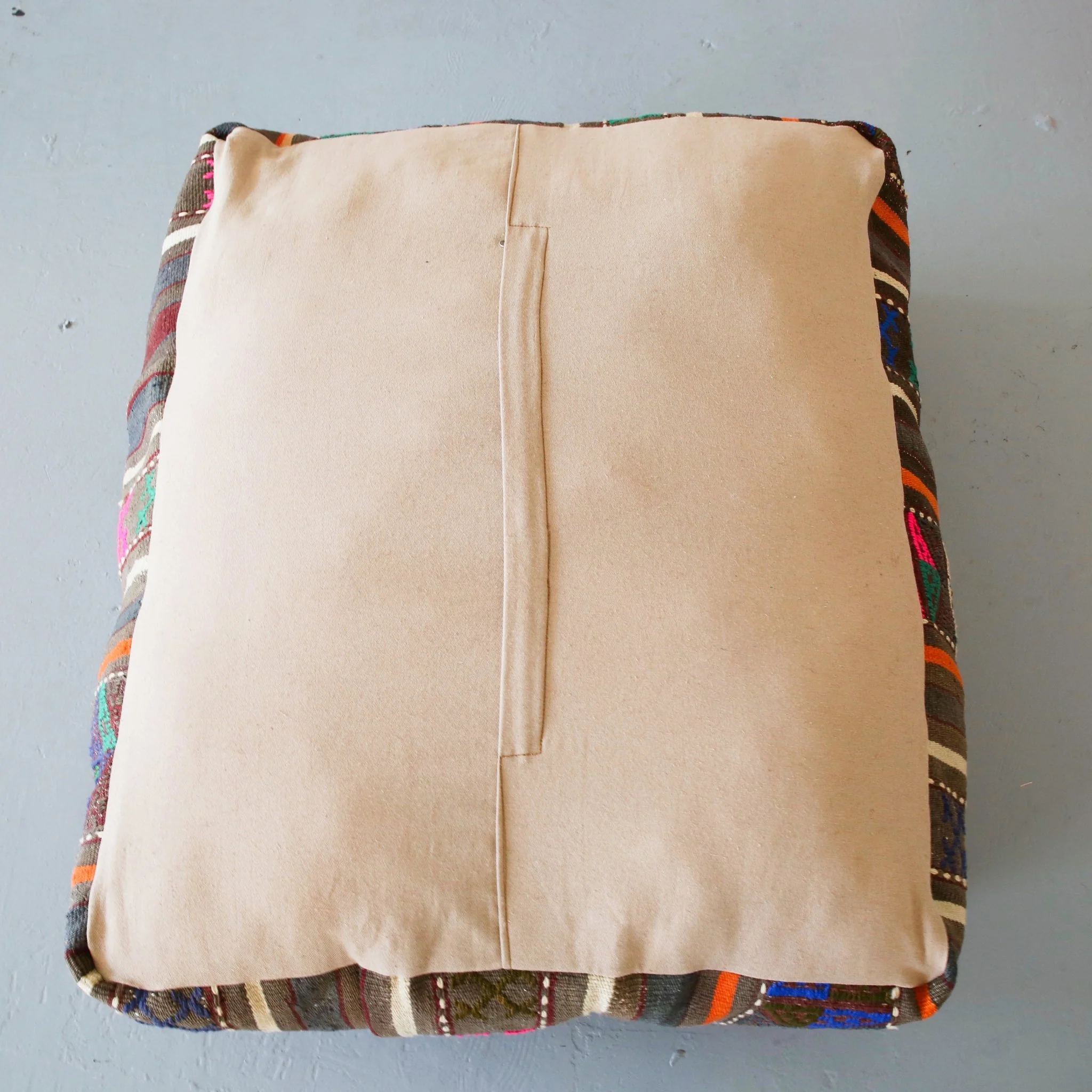 Square Turkish Kilim Fabric Pouf - Image 3