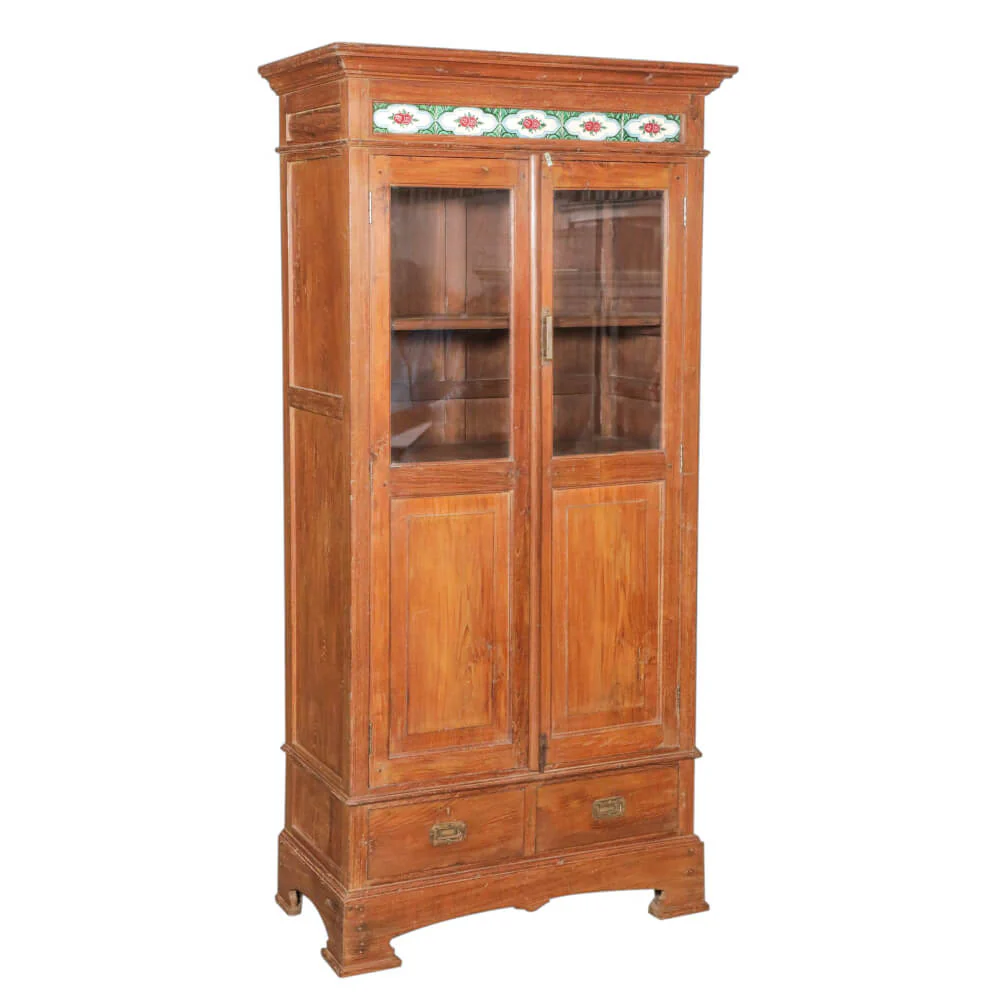 Teak Cabinet with Glass and Inlay - Image 2