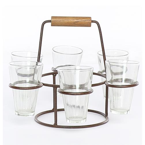 Vintage Indian Metal Drink Caddy with Glasses - Image 3